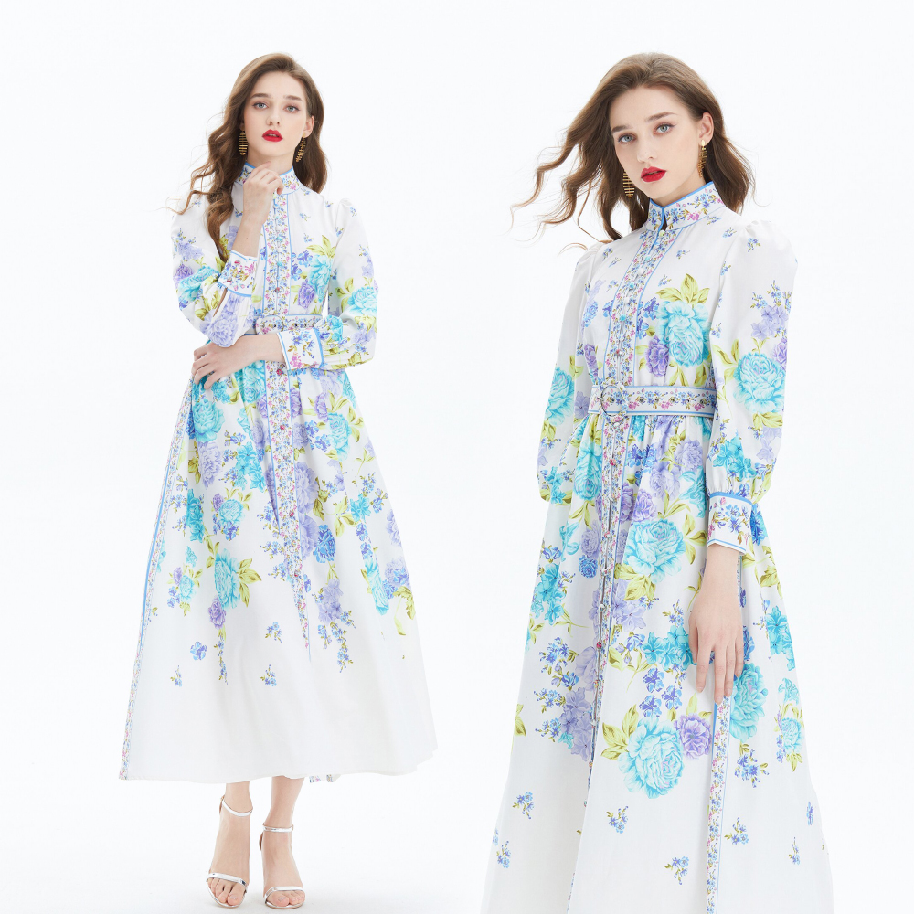 Court style seaside jumpsuit printing spring long dress