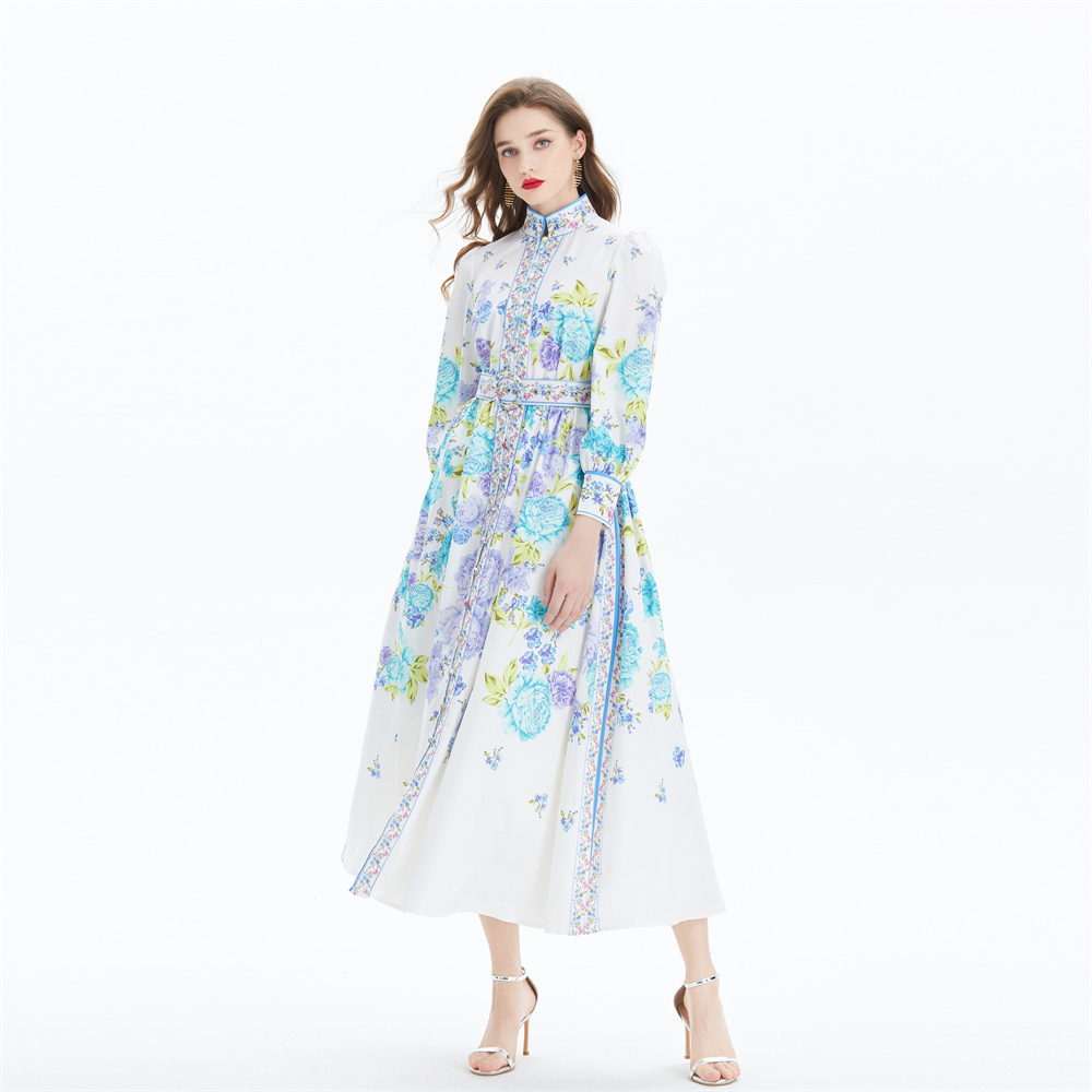 Court style seaside jumpsuit printing spring long dress