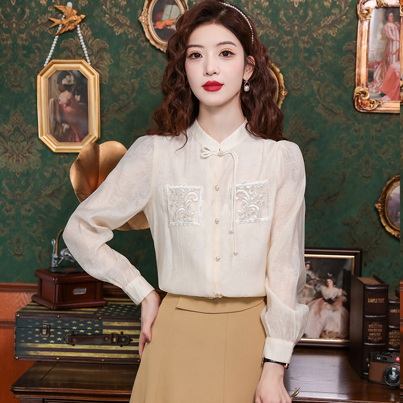 Long sleeve spring shirt Chinese style tops for women
