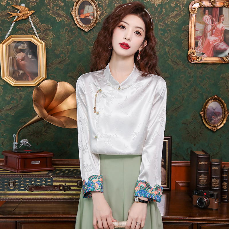 Chinese style white tops Han clothing spring shirt for women