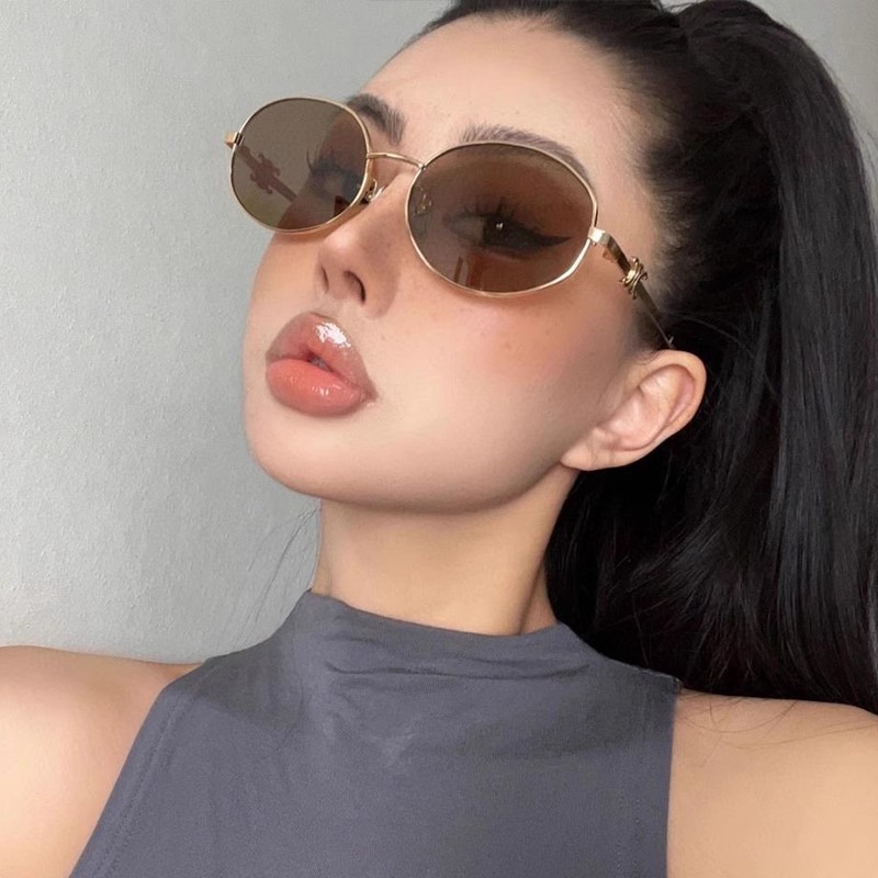 Retro oval round face Sunglasses for women