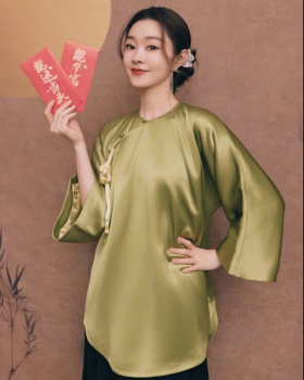 Green Chinese style shirt spring tops for women