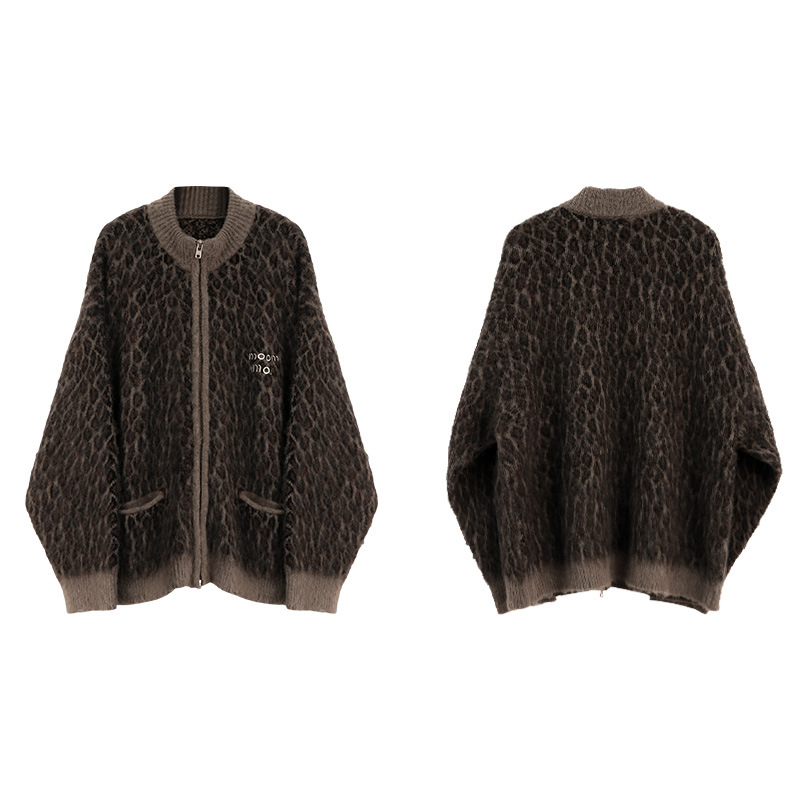 Lazy knitted loose tops leopard all-match show young sweater