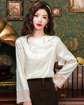 Spring long sleeve tops all-match round neck shirt for women