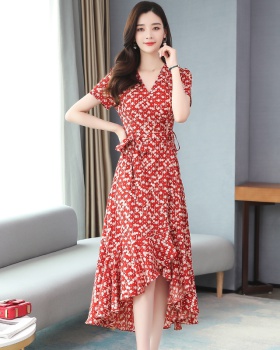 Chiffon floral beach dress red long dress for women