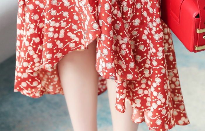 Chiffon floral beach dress red long dress for women