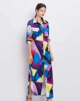 Printing mixed colors dress geometry wear long dress