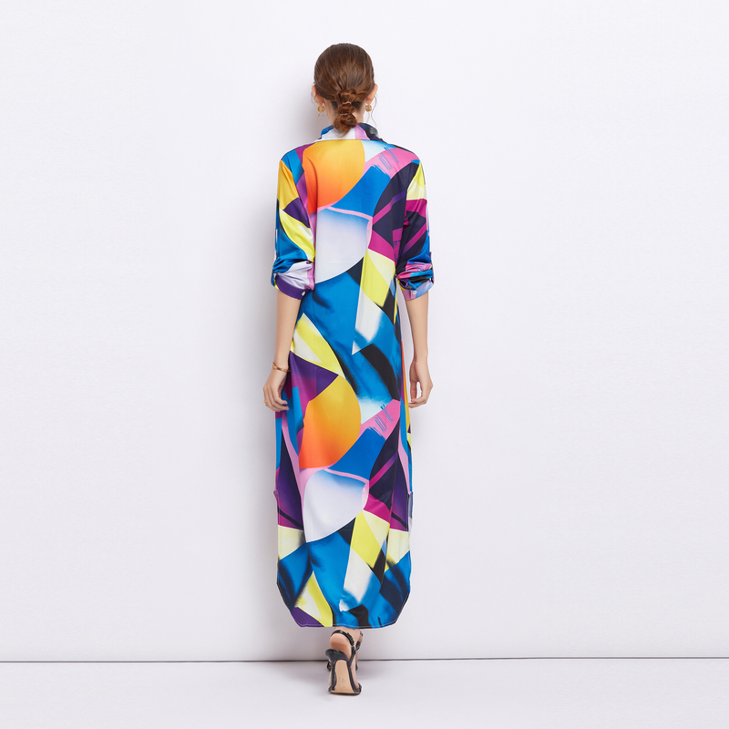 Printing mixed colors dress geometry wear long dress