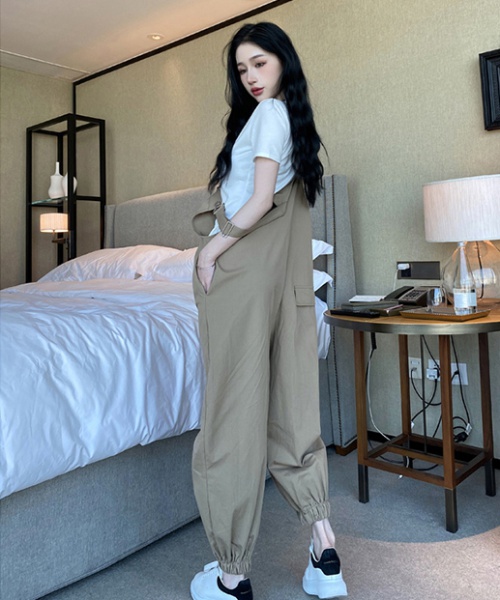 Wide leg slim jumpsuit Korean style bib pants for women