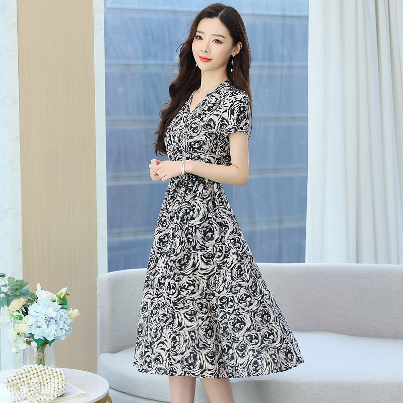 Spring and autumn summer chiffon middle-aged dress for women