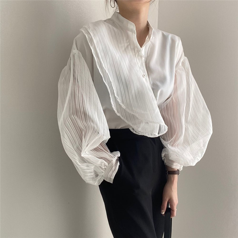 Gauze sleeve splice perspective spring and summer shirt