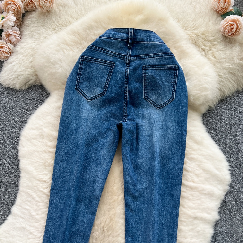 Retro pure pencil pants high waist jeans for women