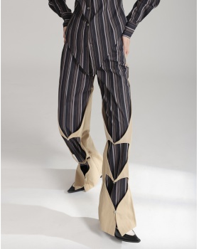 Spring splice heart straight stripe hollow casual pants