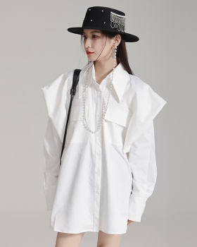 Unique white long sleeve tops loose simple coat