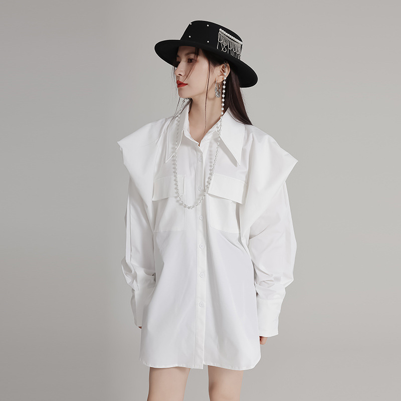 Unique white long sleeve tops loose simple coat