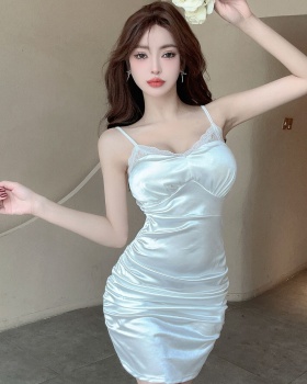 Sexy elasticity bottoming sling splice dress