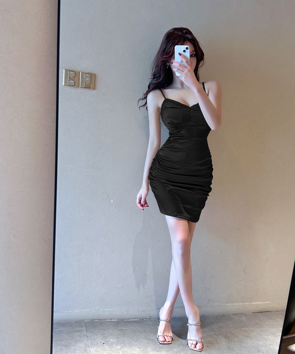 Sexy elasticity bottoming sling splice dress