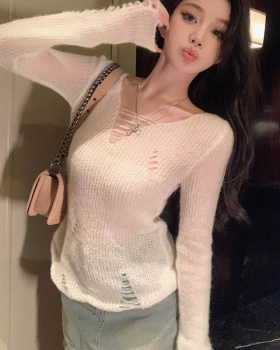 Hollow autumn sweater pullover bottoming shirt for women