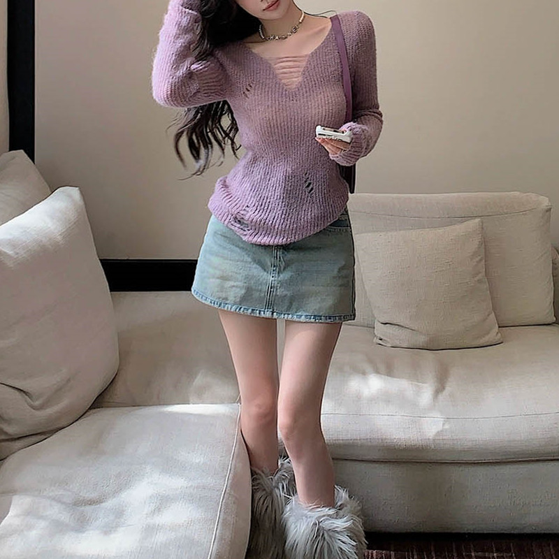 Hollow autumn sweater pullover bottoming shirt for women