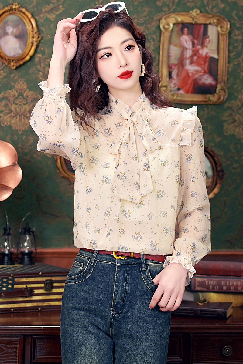 Frenum floral tops tender chiffon shirt
