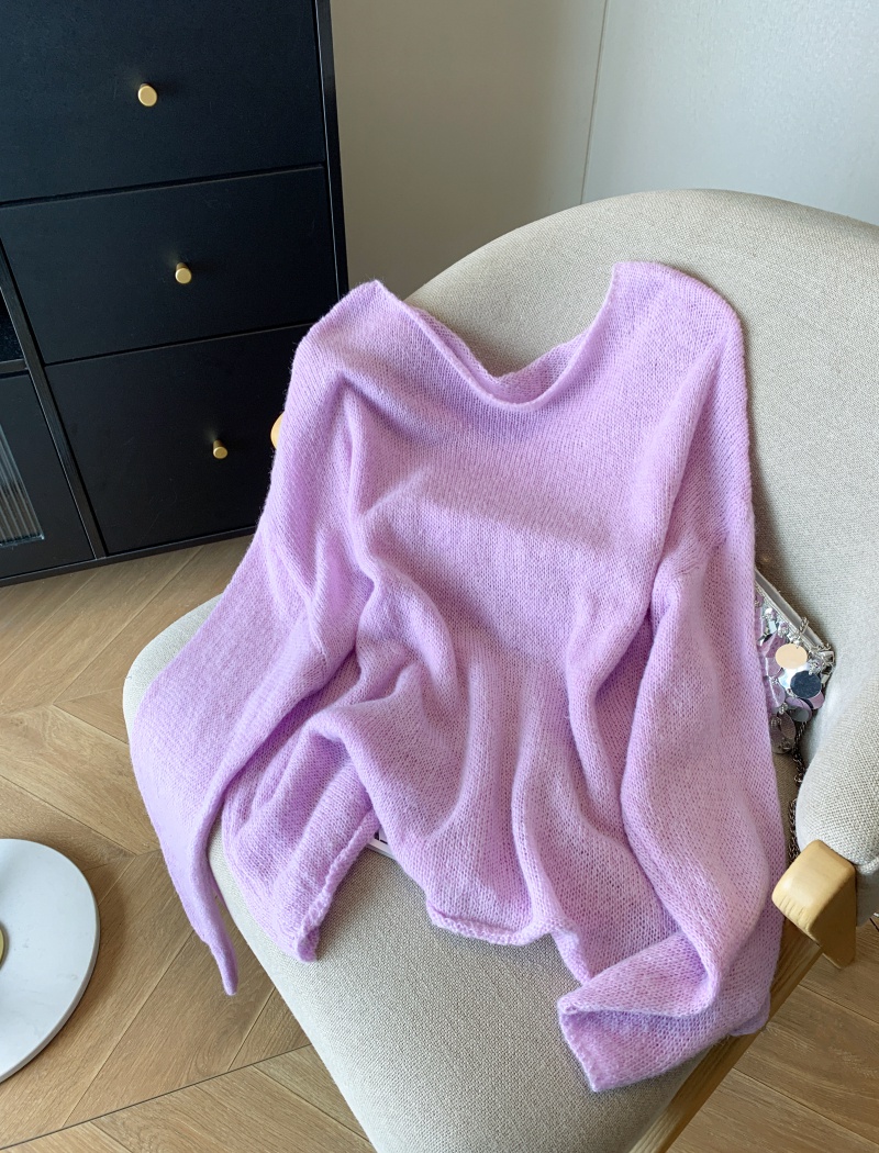 Purple lazy pullover sweater mohair tender smock for women
