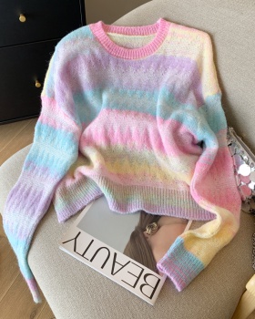 Rainbow slim sweater short tops for women