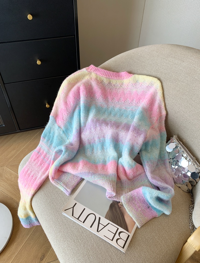 Rainbow slim sweater short tops for women