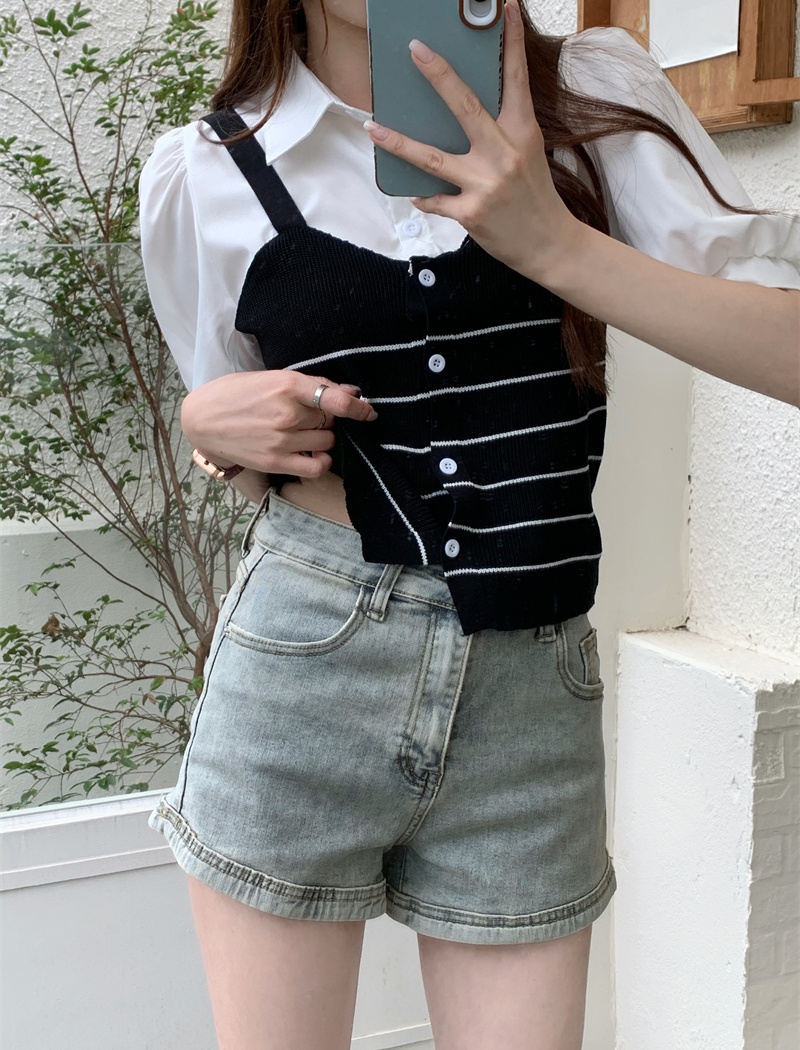 Puff sleeve short sleeve Korean style summer tops for women