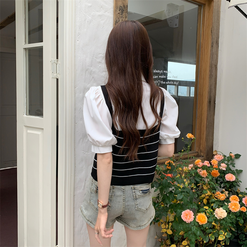 Puff sleeve short sleeve Korean style summer tops for women