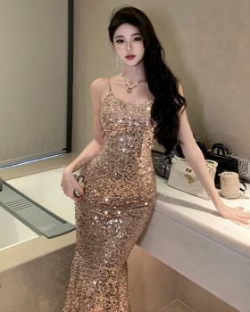 Ladies slim sequins formal dress mermaid shiny dress for women