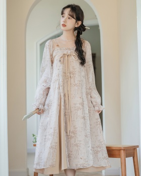Elegant Chinese style printing retro spring dress
