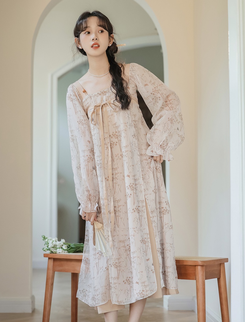 Elegant Chinese style printing retro spring dress
