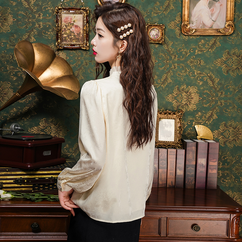Chinese style long sleeve shirt spring cstand collar tops