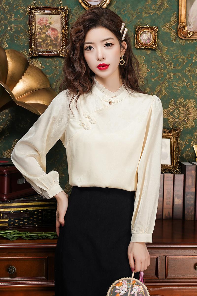 Chinese style long sleeve shirt spring cstand collar tops