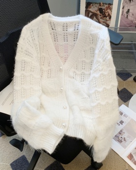 All-match V-neck sweater splice knitted cardigan