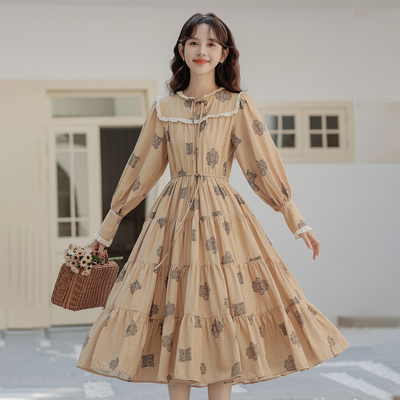 Cotton linen printing Bohemian style spring dress