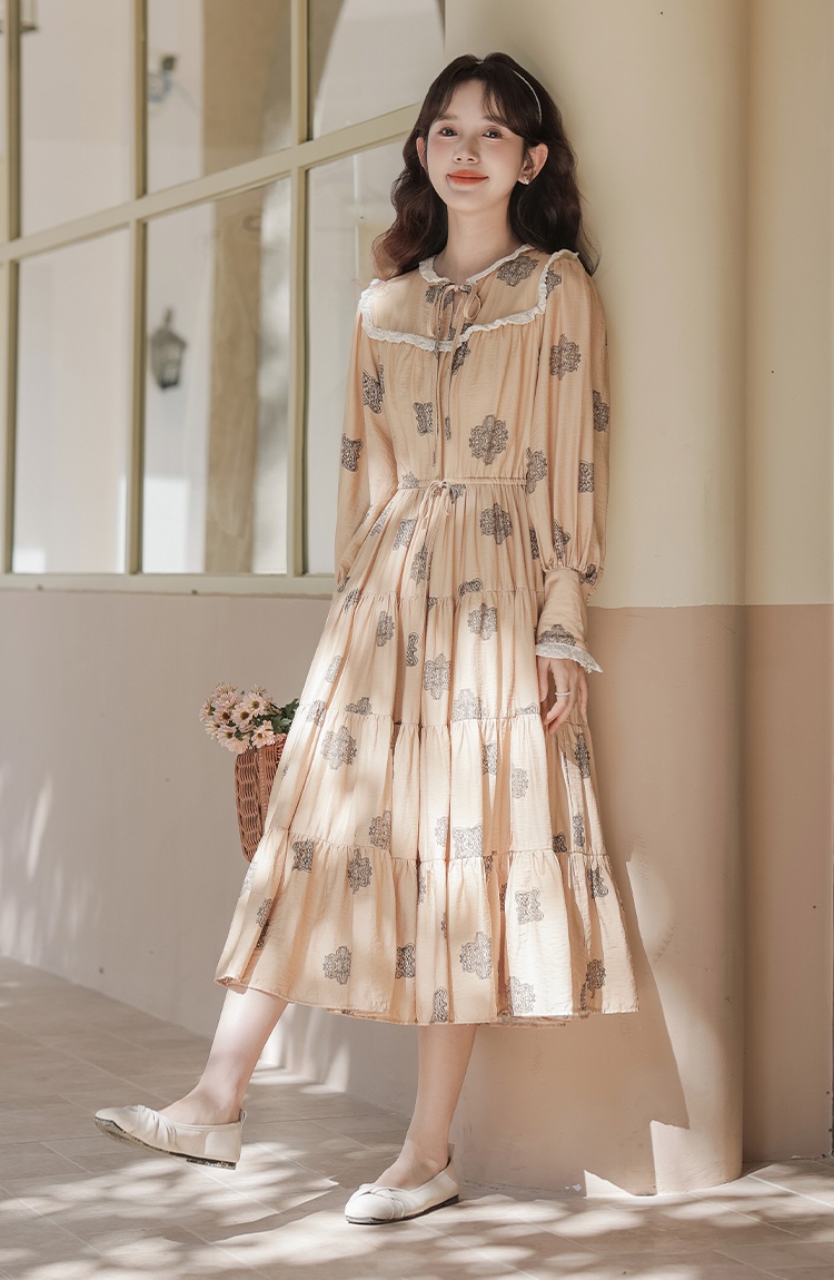 Cotton linen printing Bohemian style spring dress
