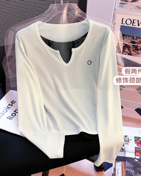 Mixed colors Pseudo-two tops long sleeve T-shirt for women
