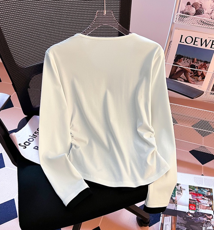 Pseudo-two Casual spring tops short long sleeve T-shirt