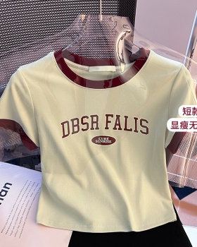 Printing letters tops mixed colors short sleeve T-shirt