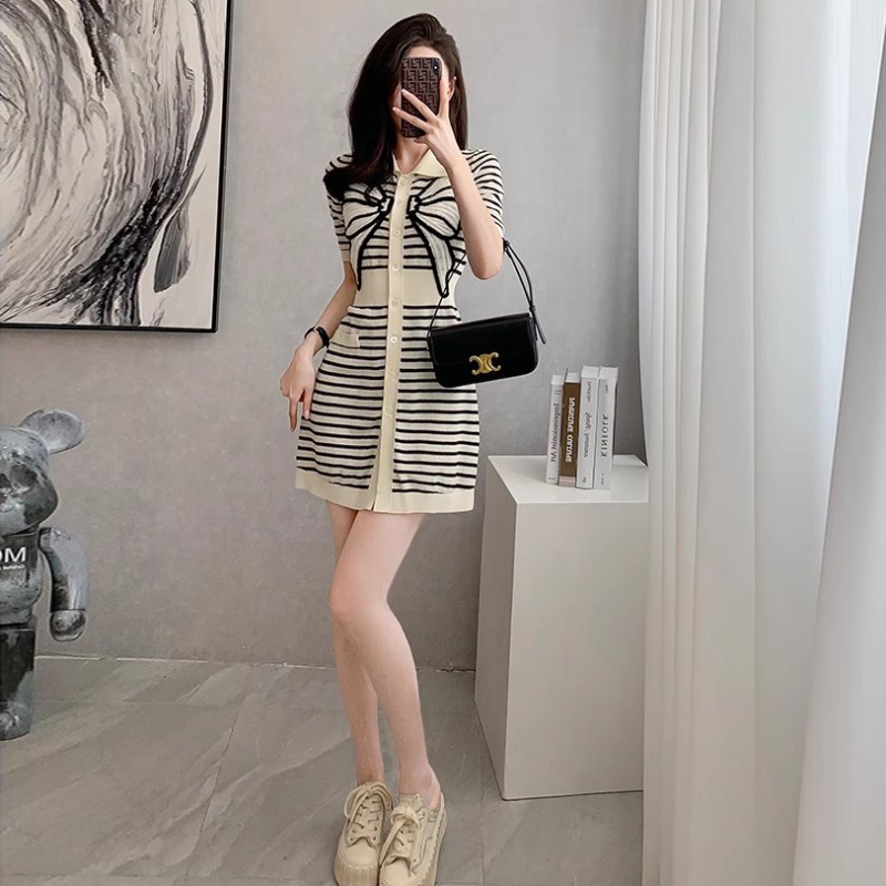 Short sleeve butterfly spring and summer knitted dress