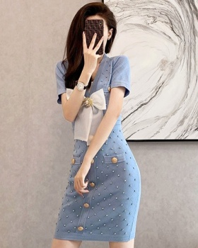 Slim quilted short sleeve sexy summer package hip dress