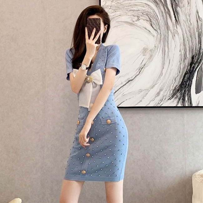 Slim quilted short sleeve sexy summer package hip dress