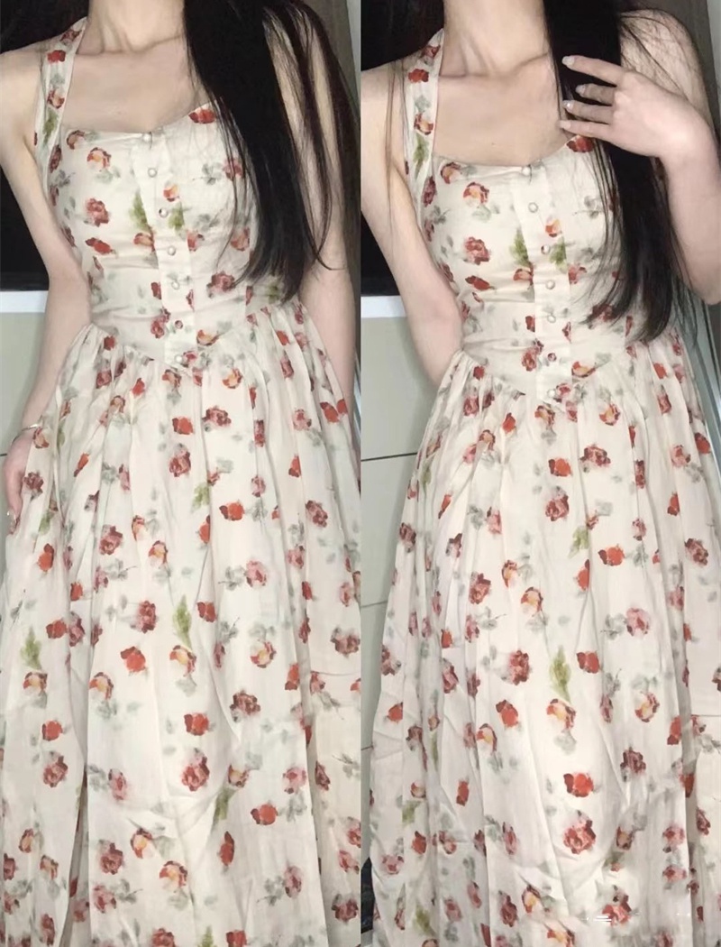France style floral long dress apricot dress for women