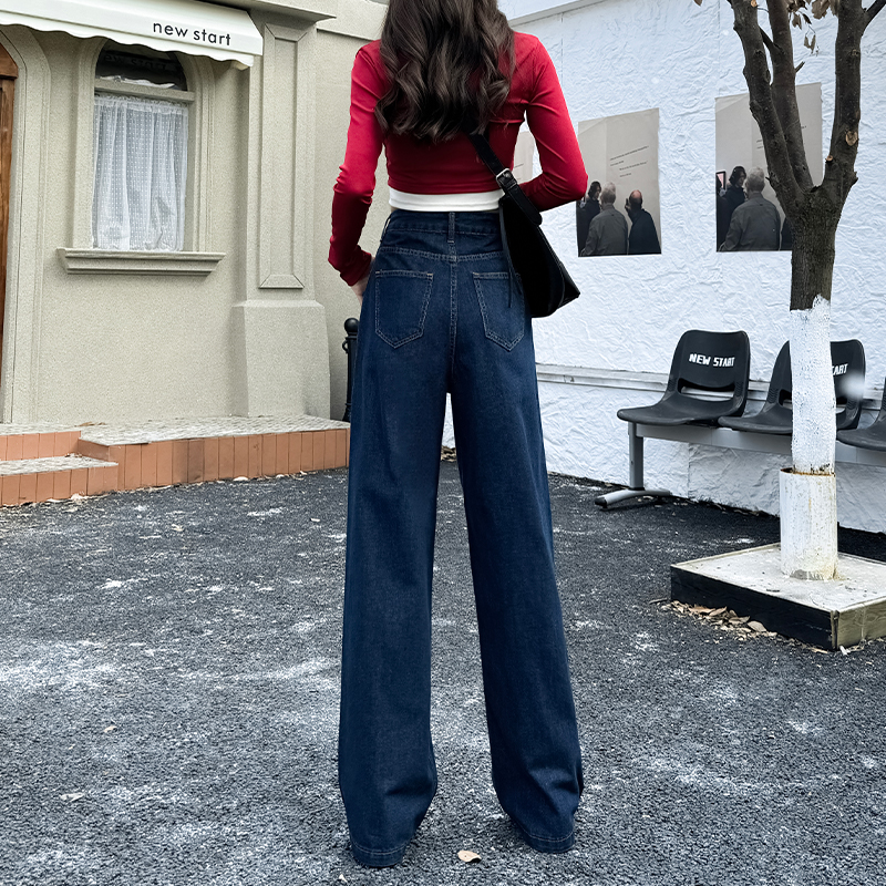 Spring high waist mopping pants wide leg straight jeans