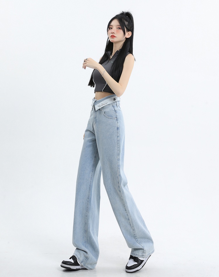 Straight slim jeans flanging wide leg pants for women