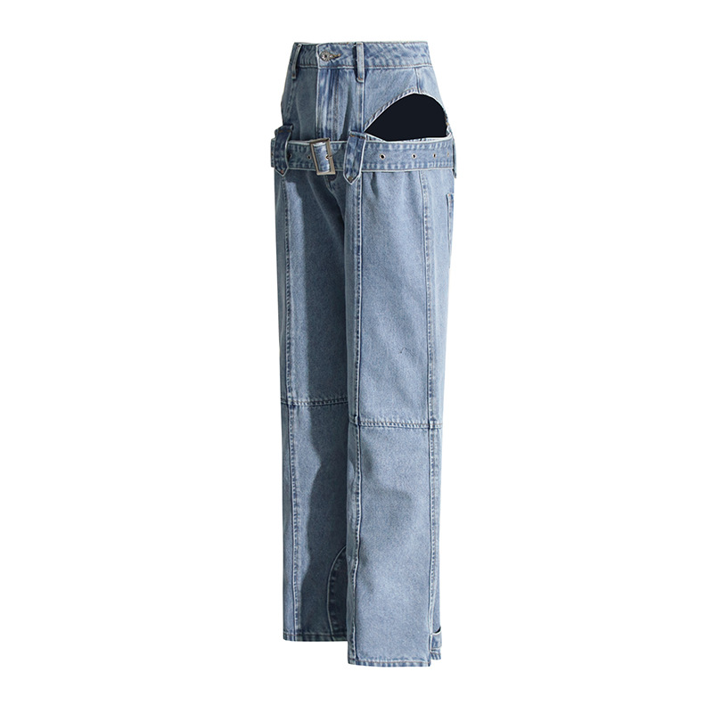 Straight pants washed jeans fashion long pants for women