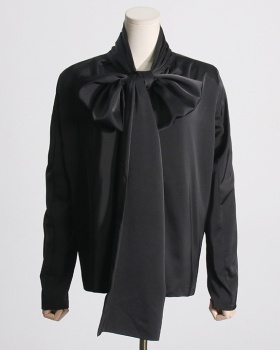 Fashion European style black shirt satin frenum tops