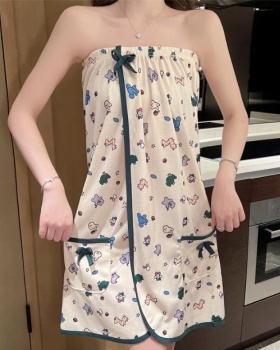 Sweet lovely summer pajamas pocket wrapped chest skirt