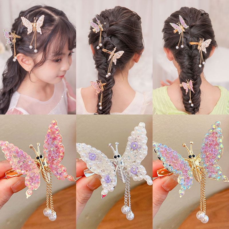 Pearl rhinestone butterfly hairpin child headwear